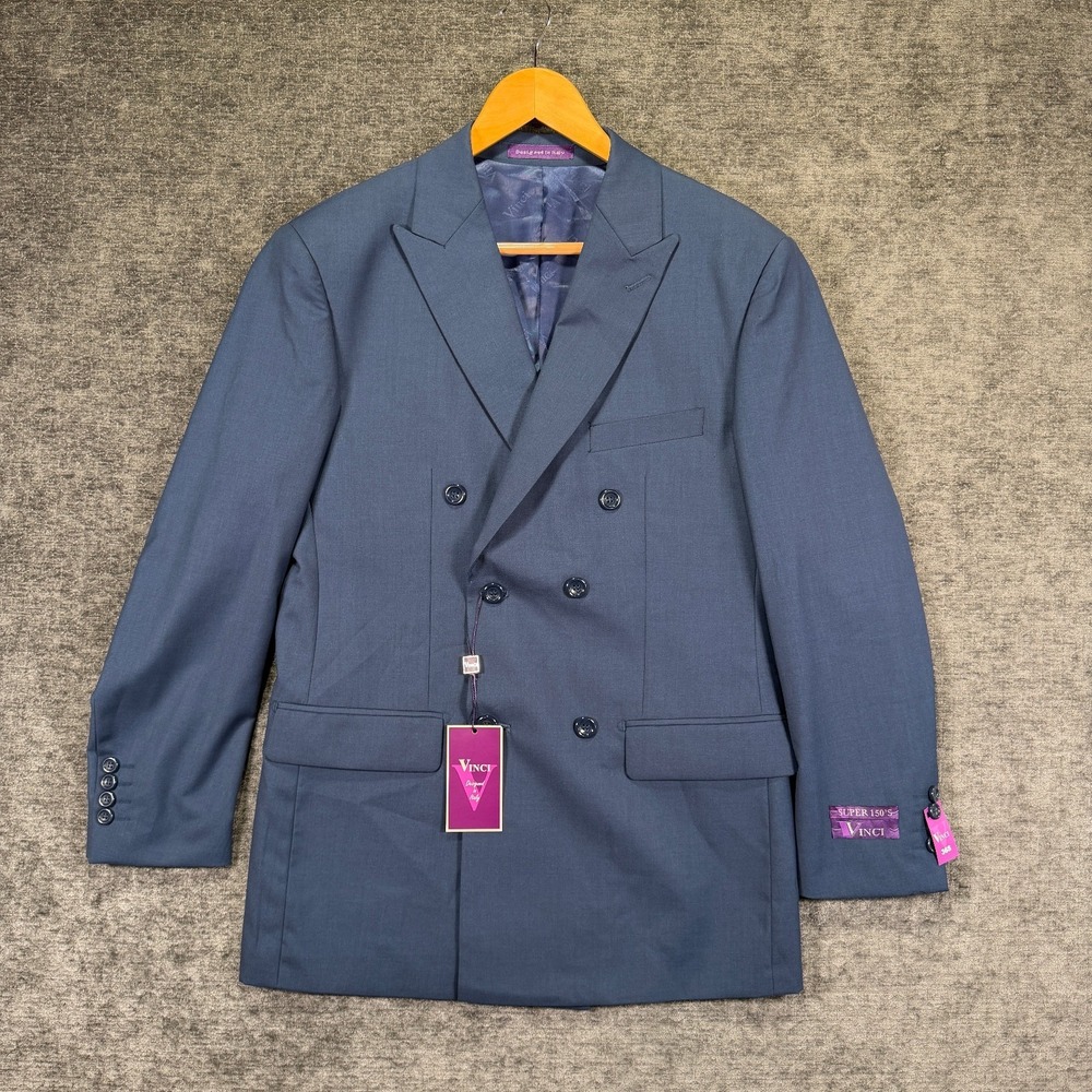 Vinci Super 150s Double Breasted Suit Jacket Blue‎ 36S 30W Zegna NWT